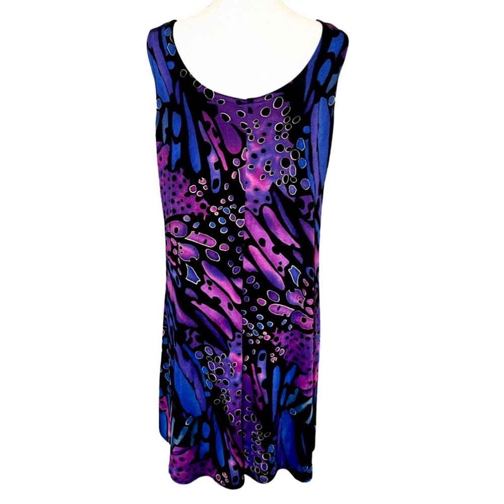 Jostar 90s Vintage Butterfly Print Slinky Tank Dress in Purple and Black Size L - Picture 5 of 7